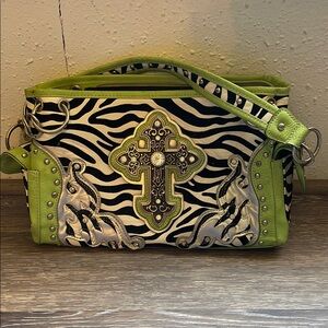 Stylish Green and Black Zebra Print Women's Bag